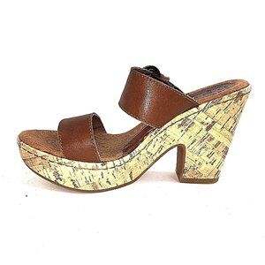 Born B.O.C. Womens Cork High Heel Sandals Leather Buckle Strap Shoes US 6 EUC